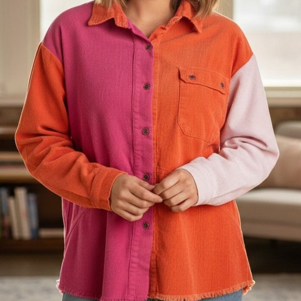 Umgee USA Funky oversized colorful bright button down corduroy shirt lagenlook